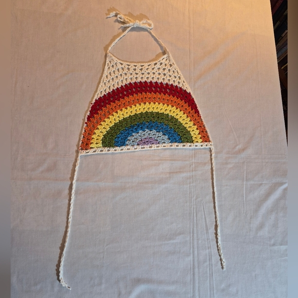 Colorful Crochet Rainbow Halter Top OS Boho - Picture 2 of 8